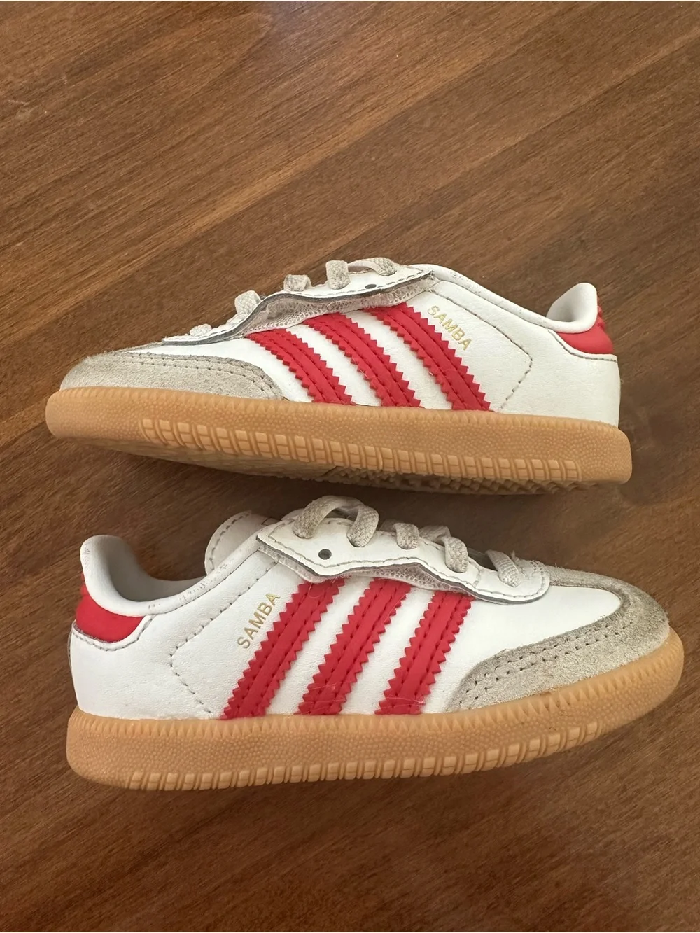 adidas Kids Samba Sneakers in White and Red with Gum Sole